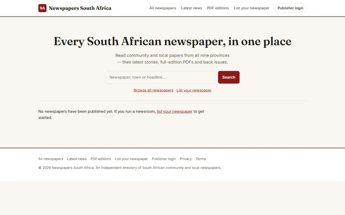 Newspapers South Africa website designed by Khwaza Web